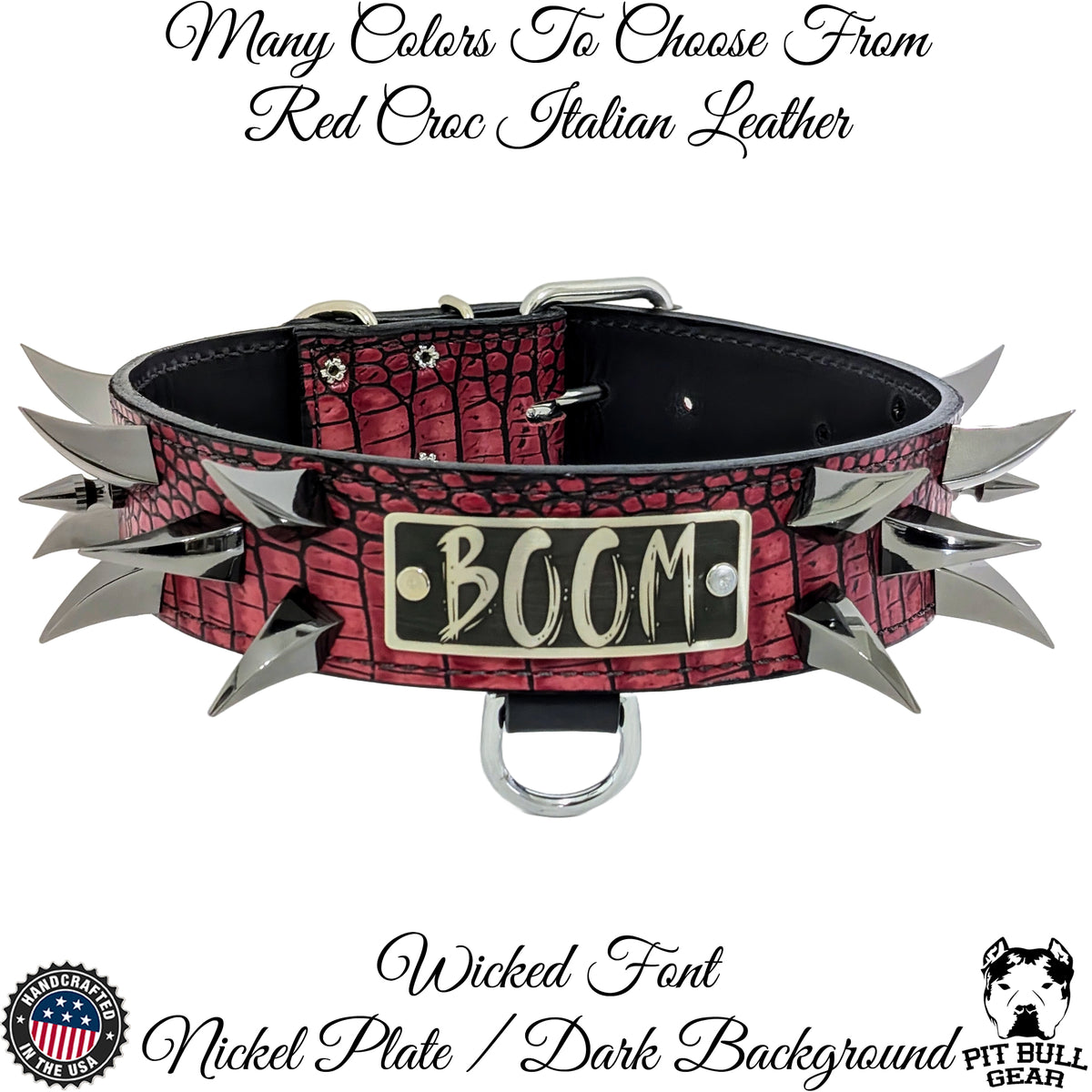 WN2 - 2&quot; Wide Spiked Leather Dog Collar with Name Plate