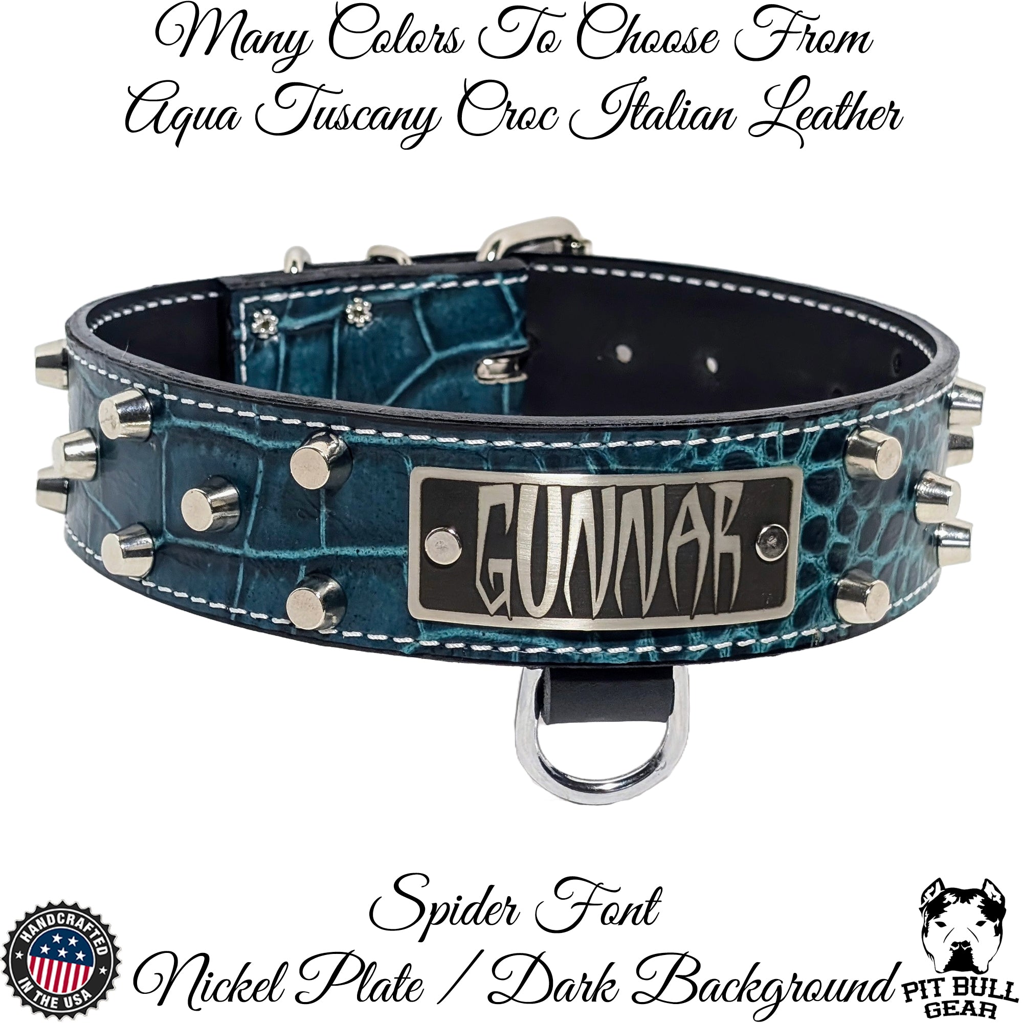 WN4 - 2" Wide Leather Dog Collar with Bucket Studs and Name Plate