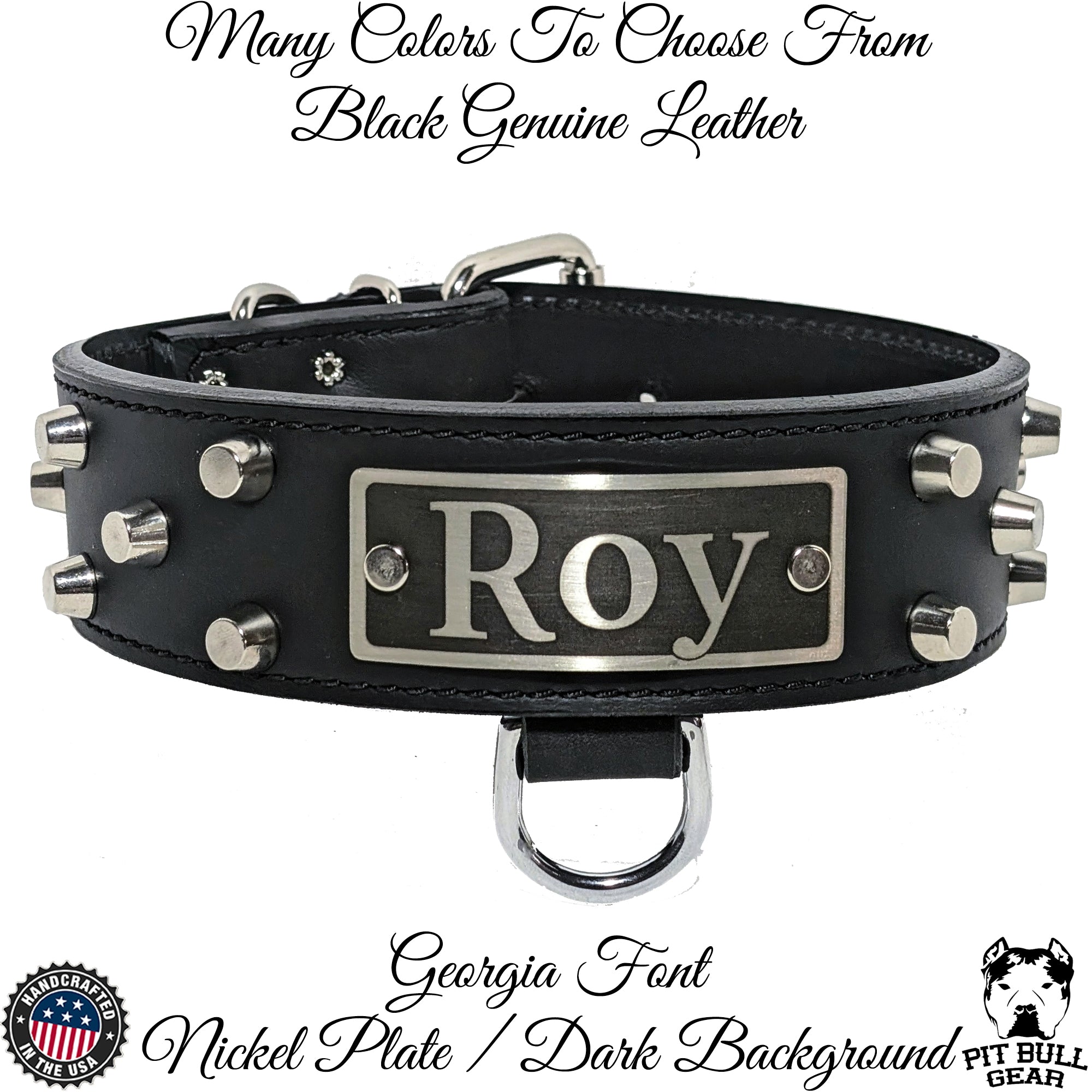 WN4 - 2" Wide Leather Dog Collar with Bucket Studs and Name Plate