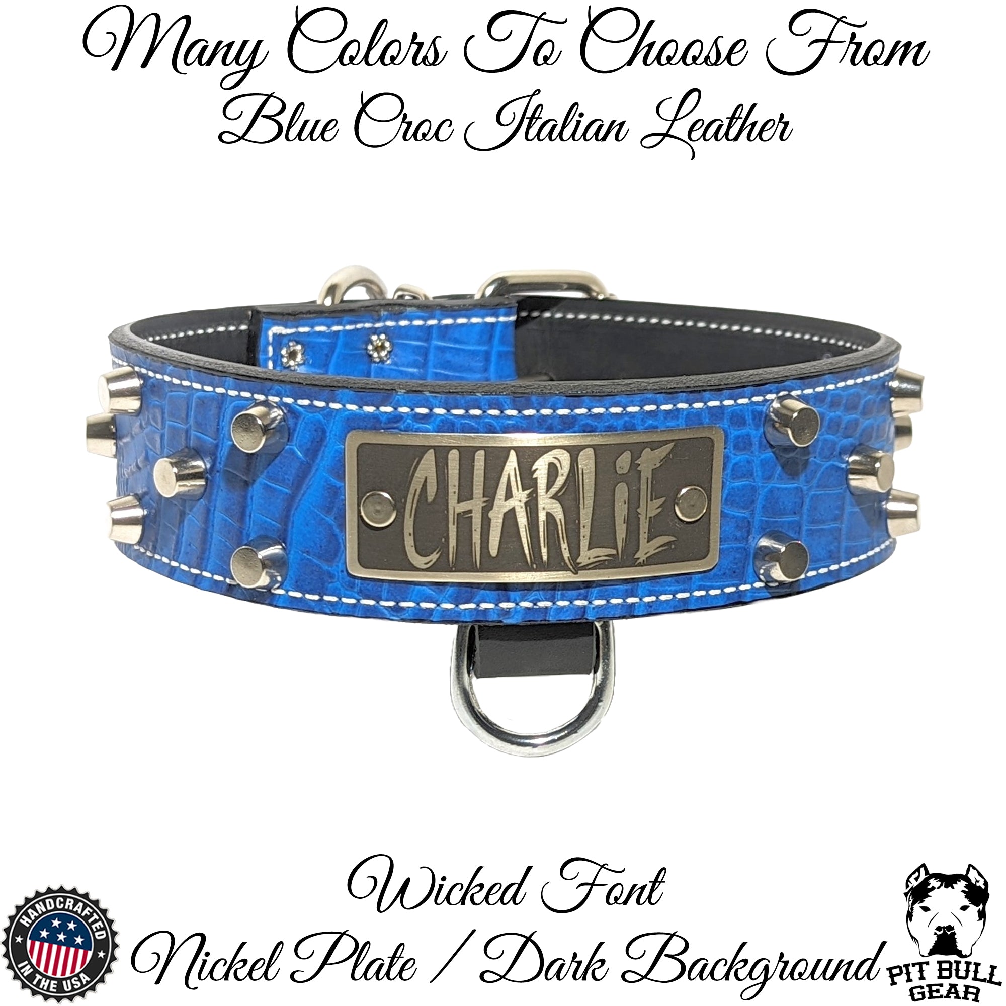 Leather Dog Collar Personalized Name Plate Studded 2 Wide - WN4