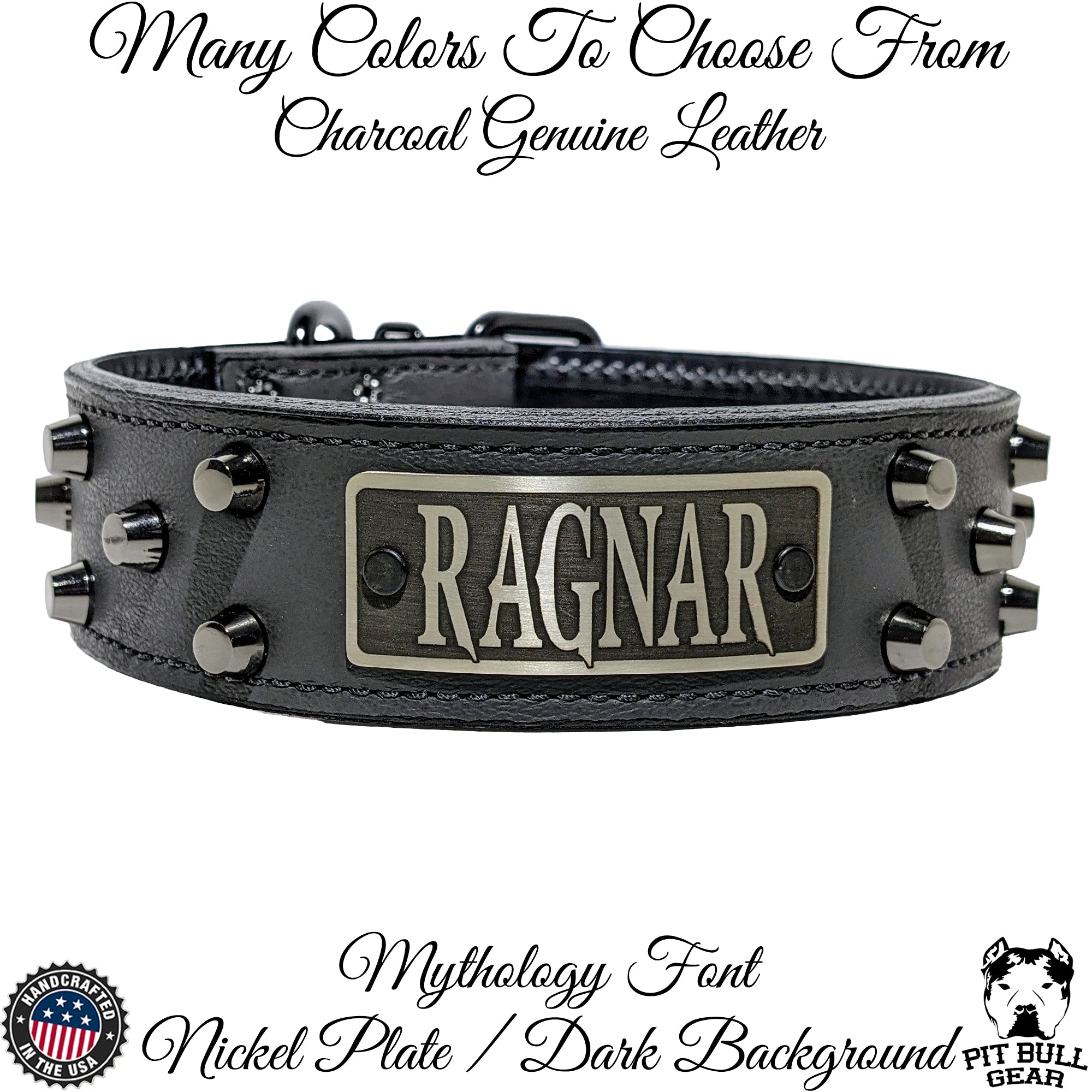 WN4 - 2" Wide Leather Dog Collar with Bucket Studs and Name Plate