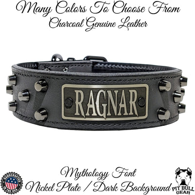 WN4 - 2" Wide Leather Dog Collar with Bucket Studs and Name Plate