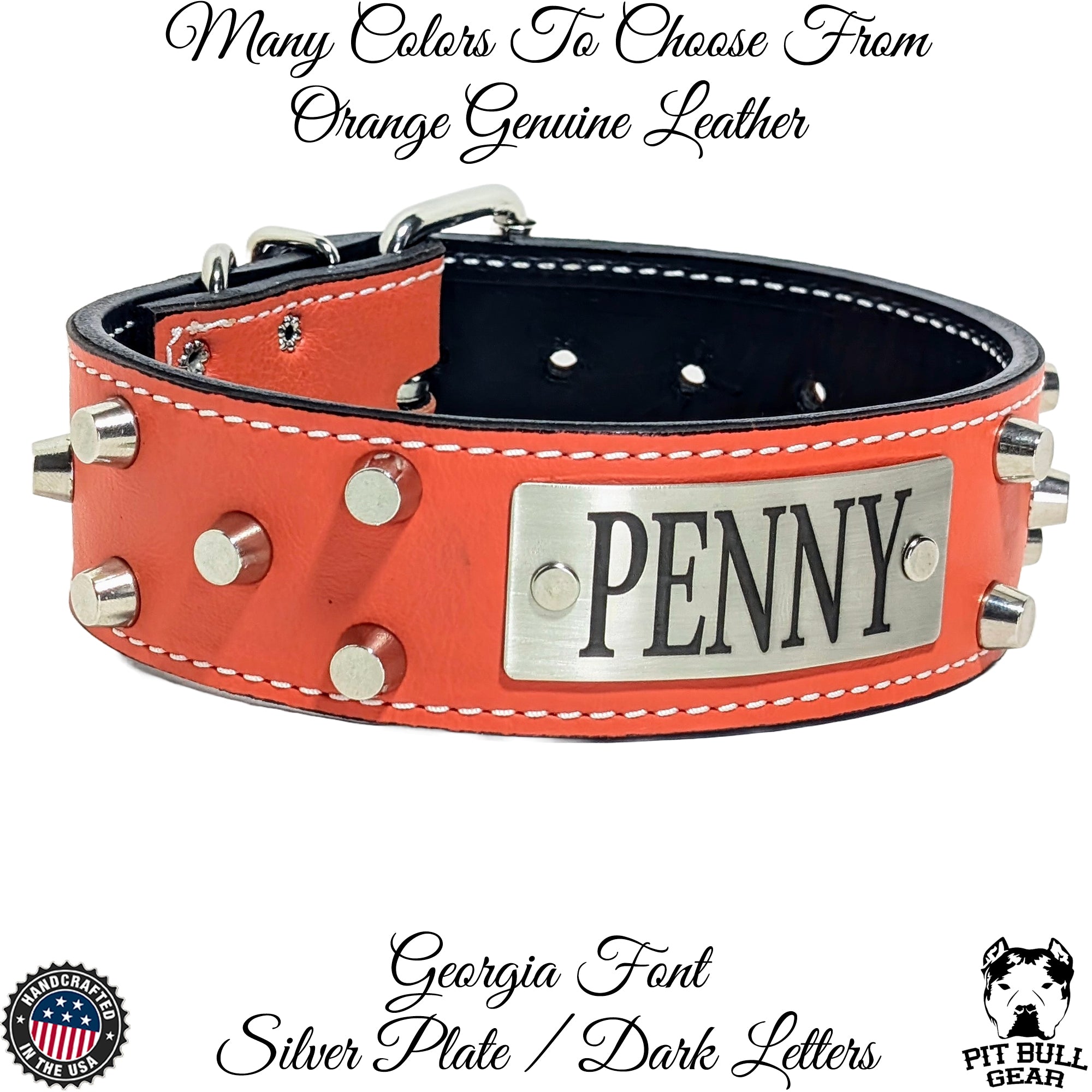 WN4 - 2" Wide Leather Dog Collar with Bucket Studs and Name Plate