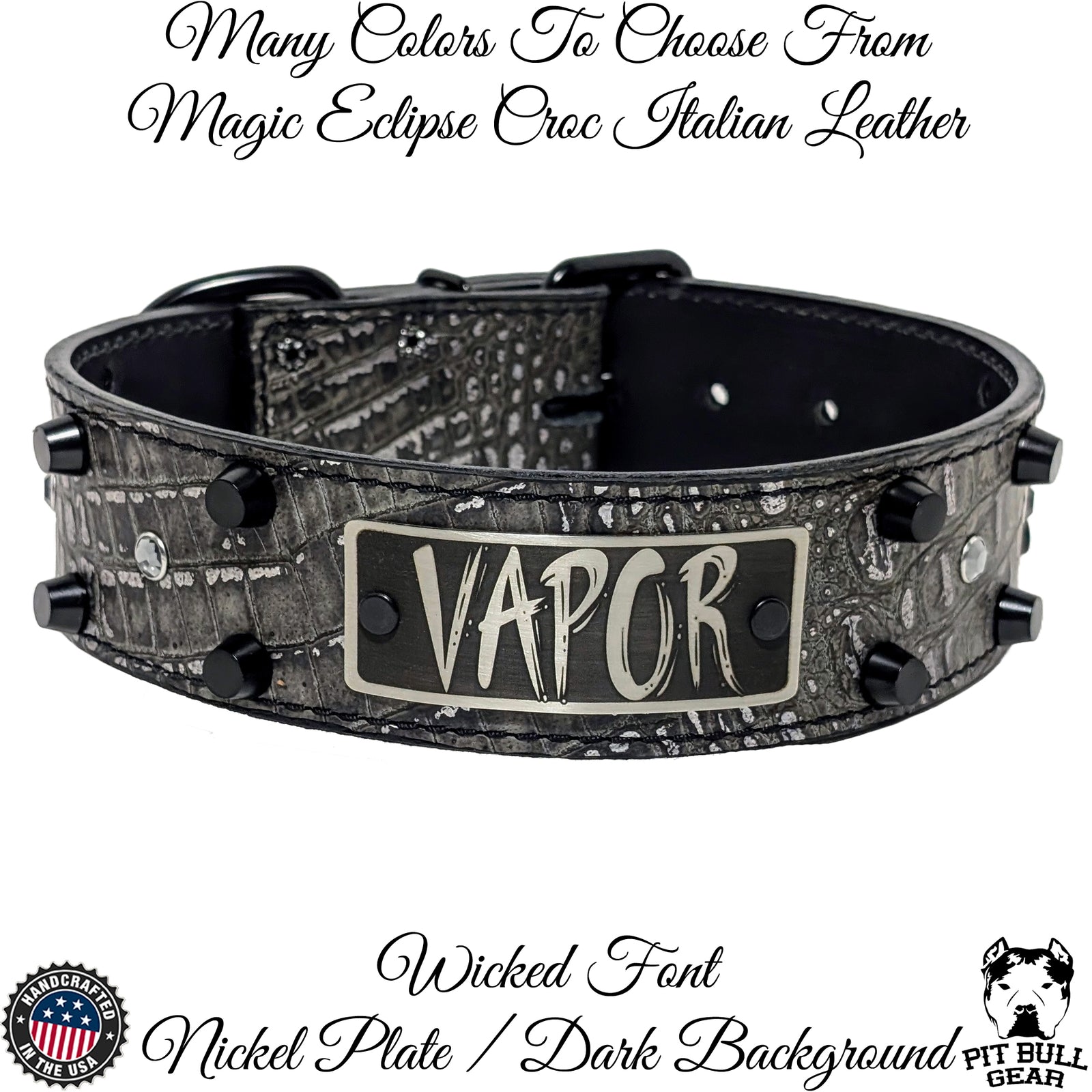 WN7 - 2" Personalized Leather Dog Collar with Bucket Studs & Gems