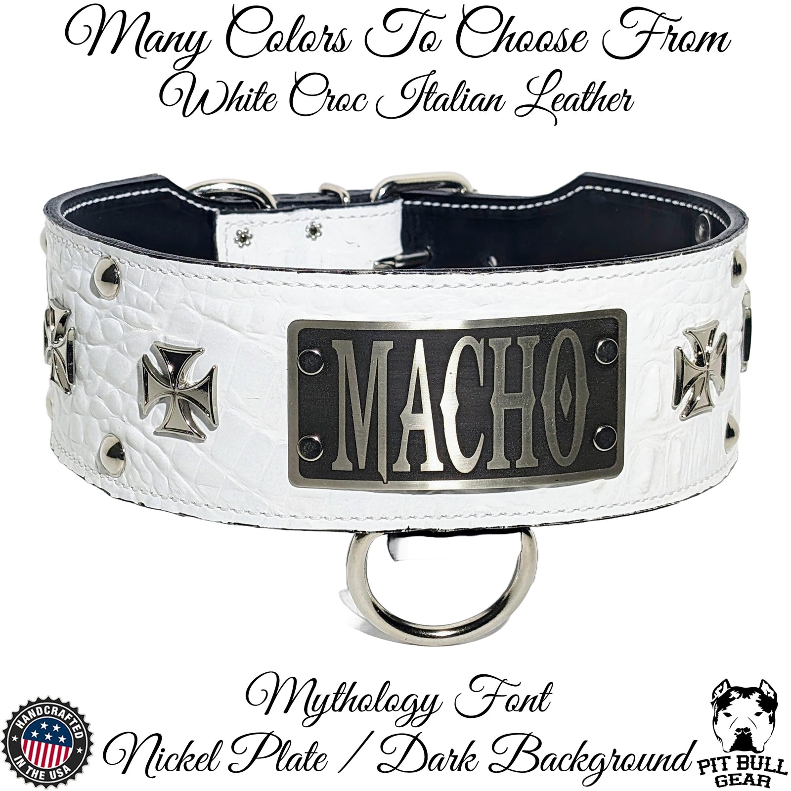 X65 - 3" Wide Personalized Leather Dog Collar with Iron Maltese Crosses