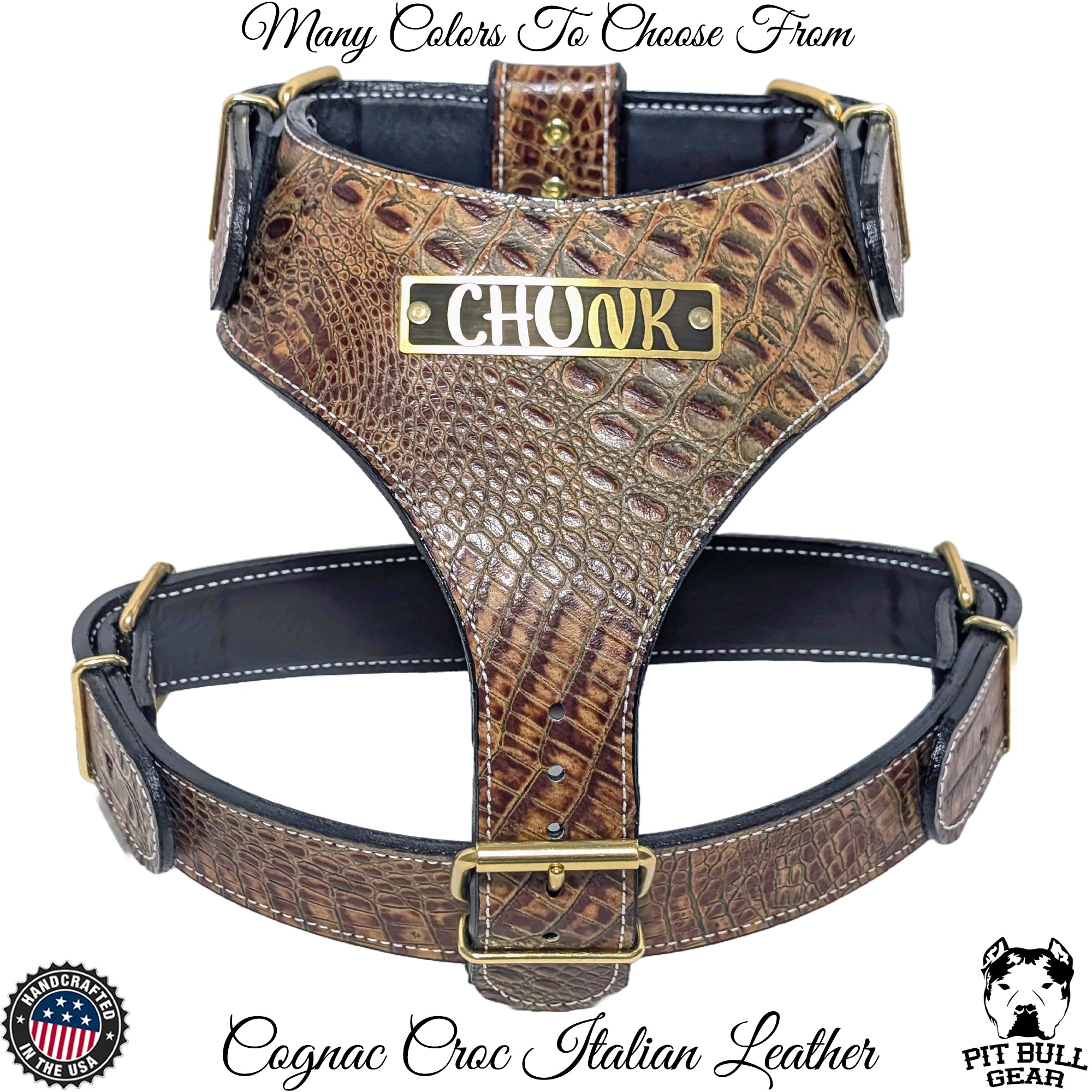 Personalized Leather Dog Harness Pit Bull Gear