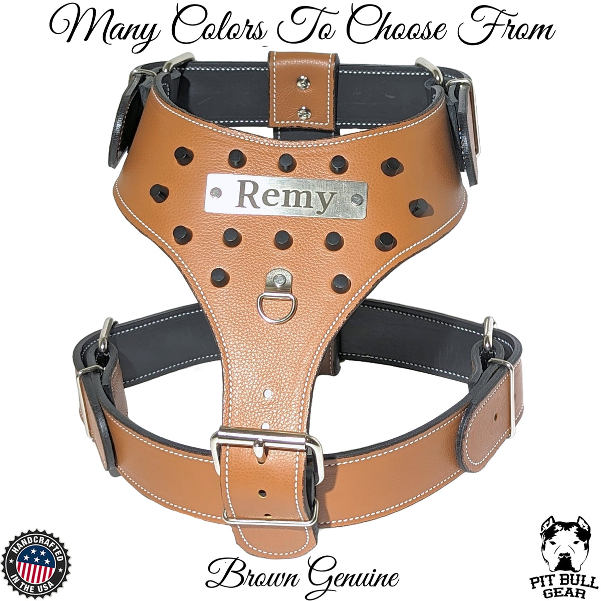 NH11 - Leather Dog Harness Personalized Name Plate and Bucket Studs