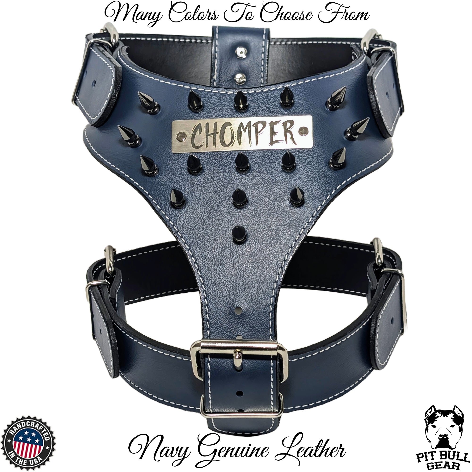 NH5 - Personalized Spiked Leather Dog Harness