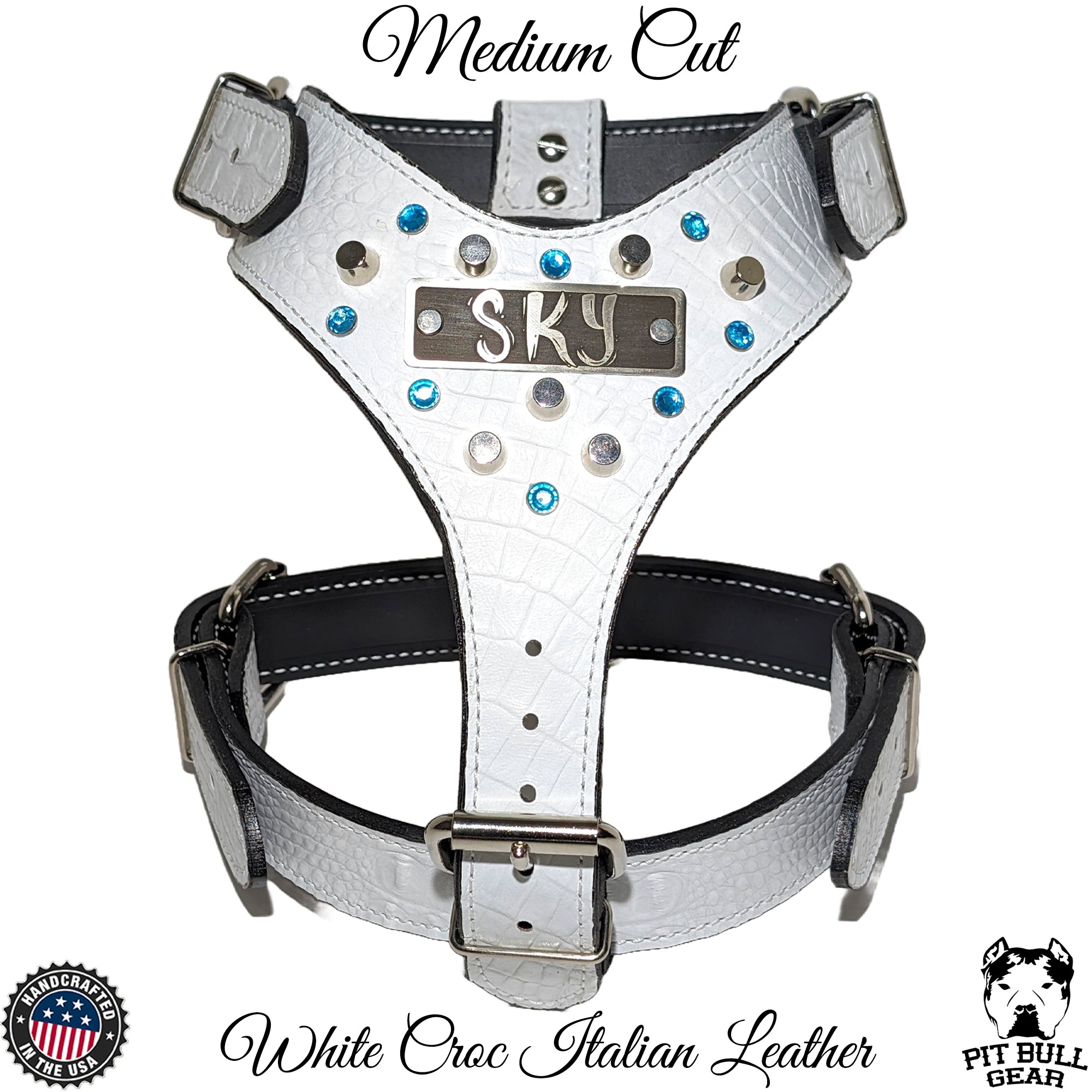 NH9 - Name Plate Dog Harness w/Gems & Bucket Studs