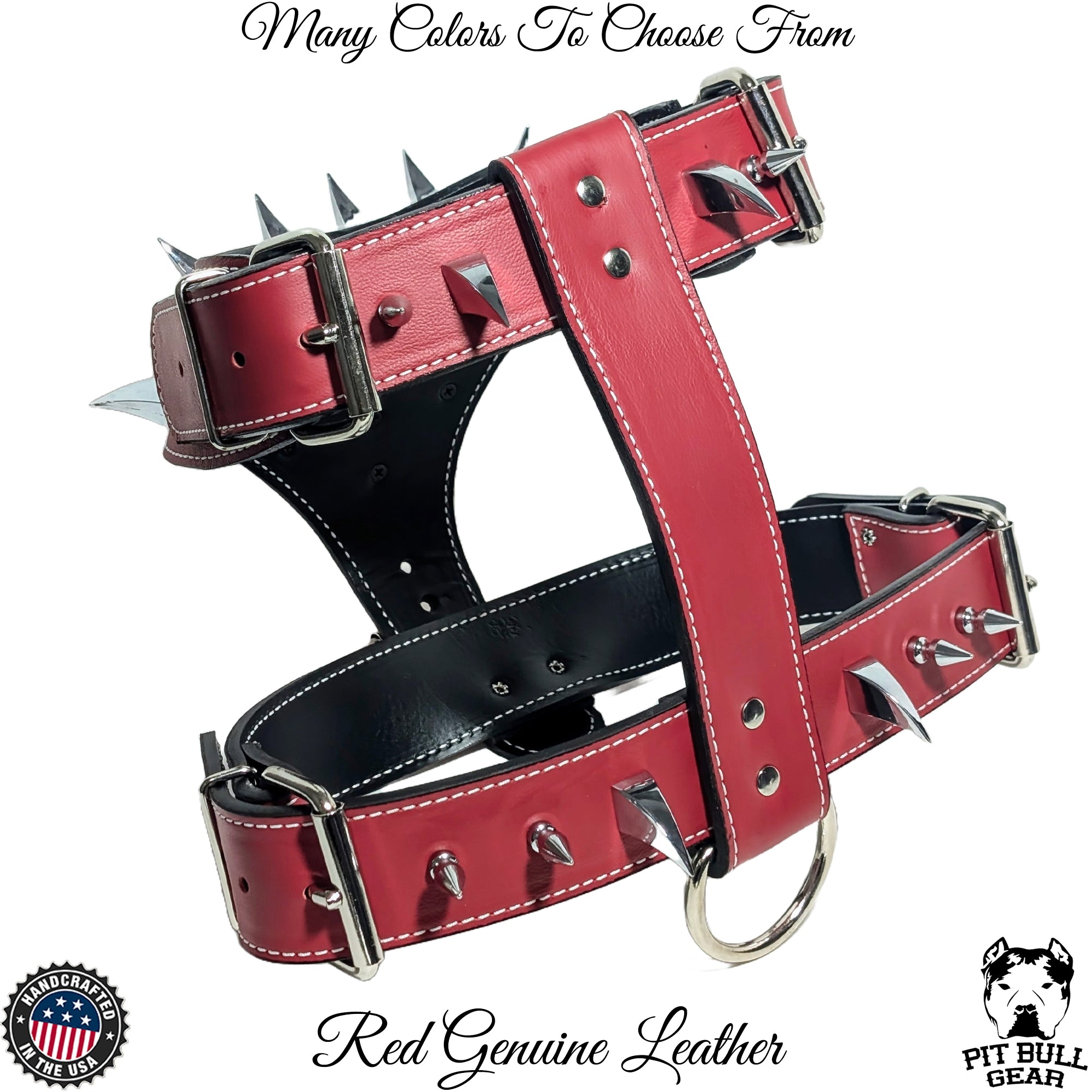 NH17 - Spiked Leather Dog Harness Personalized Name Plate