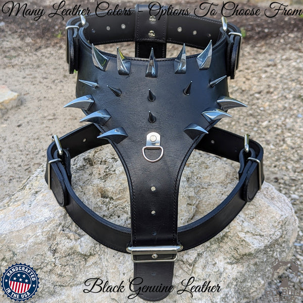 Leather spiked 2025 dog harness