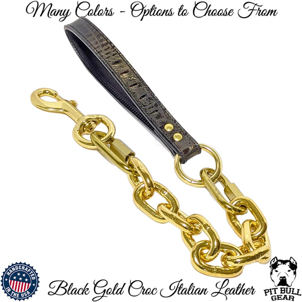 Chain dog leash cheap with leather handle