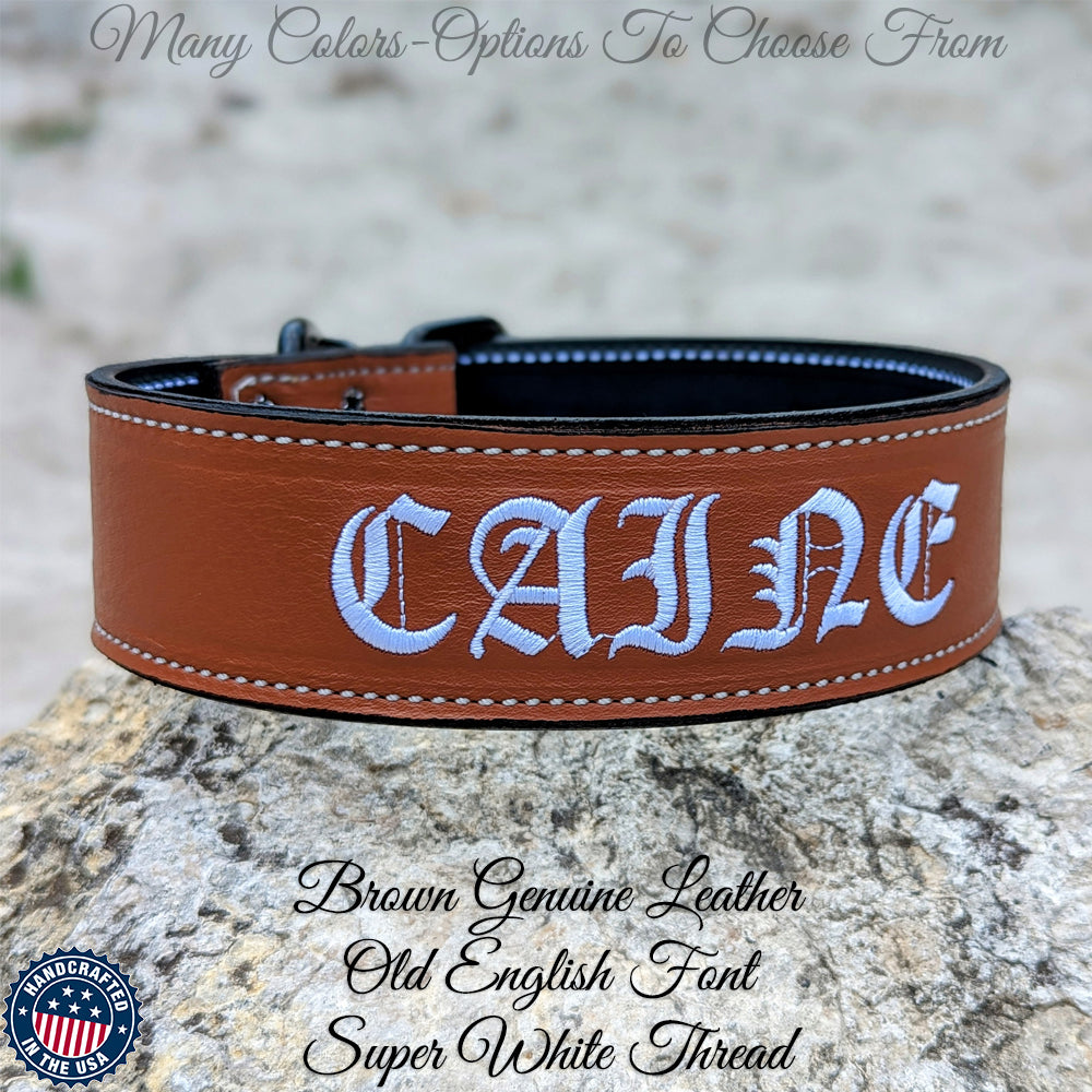 E5 - Custom Embroidered Leather Dog Collar - 2"