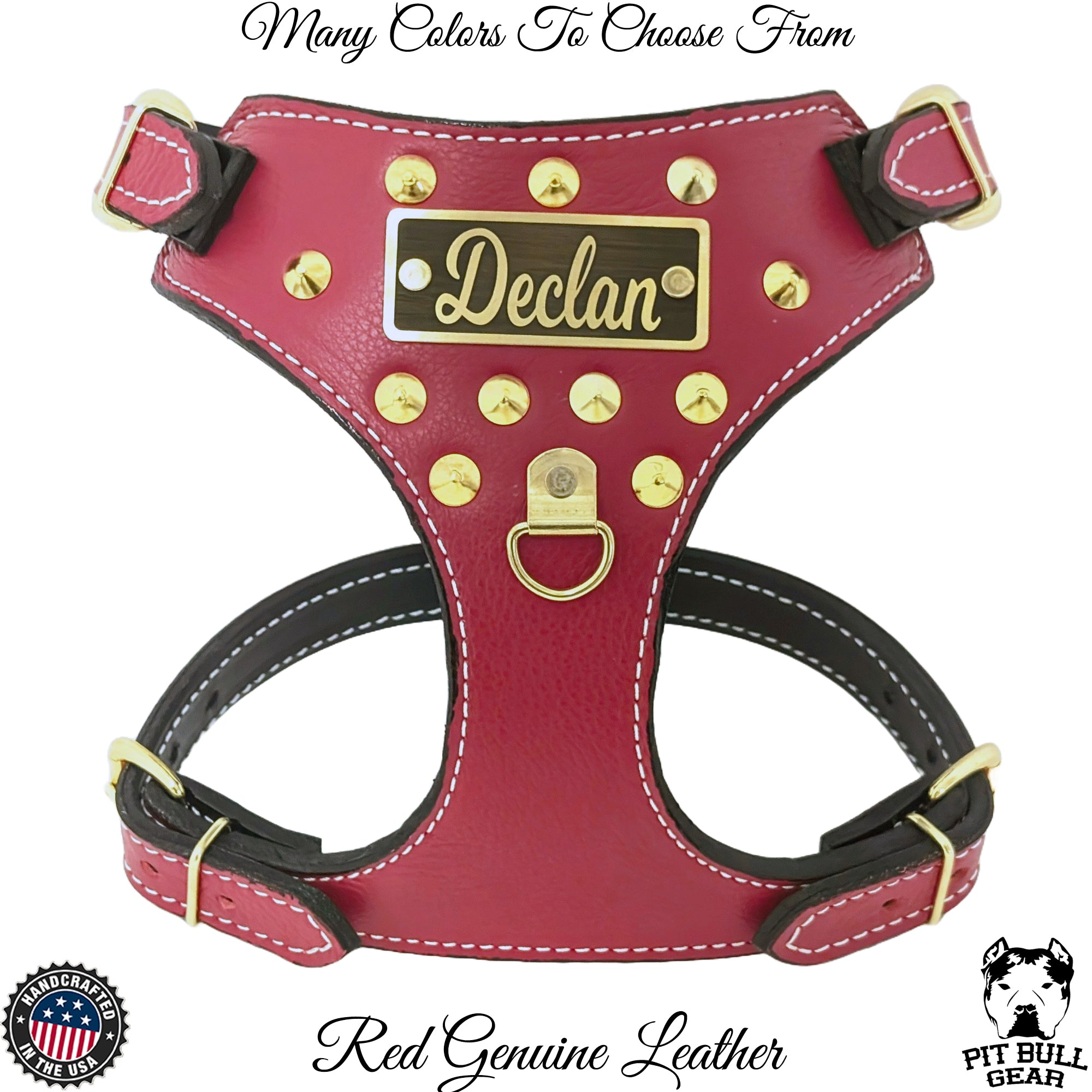 FBH5 - French Bulldog Personalized Cone Studded Leather Harness