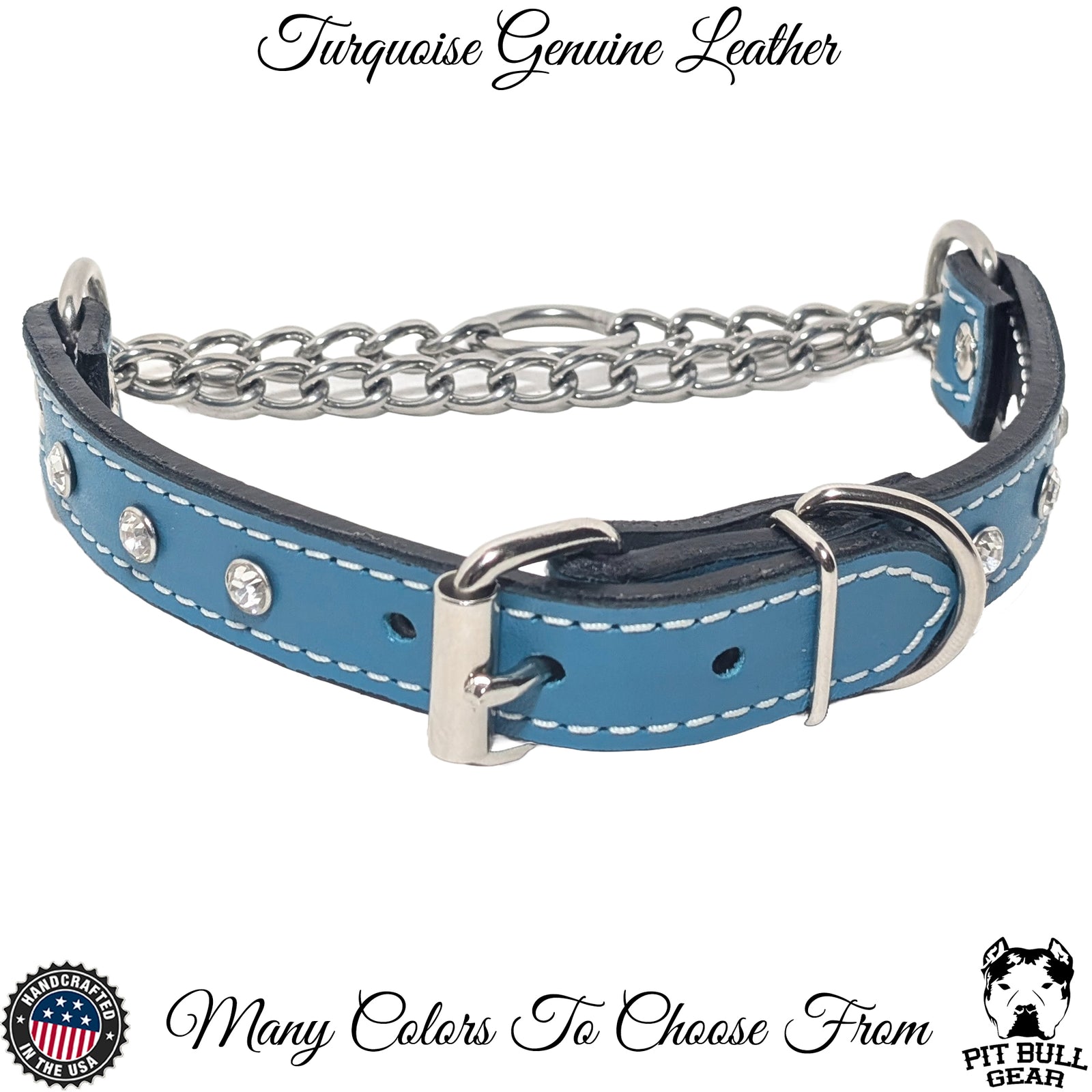 LM6 - 1" Wide Leather Martingale Collar with Buckle & Gems