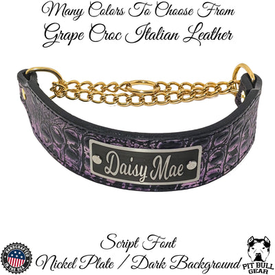 LM7NG - 2" Wide Personalized Leather Martingale Dog Collar