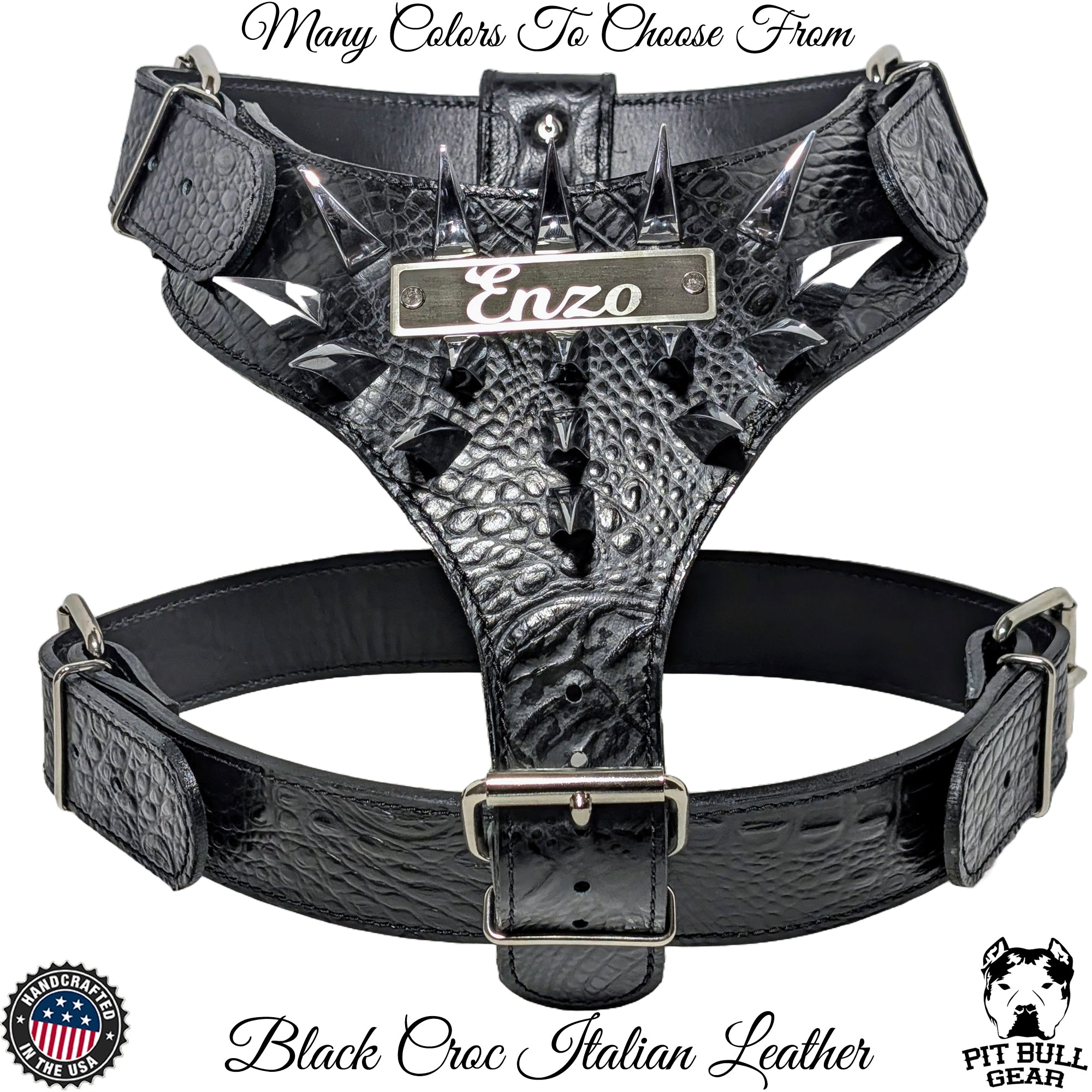 NH7 - Leather Dog Harness with Name & Claw Spikes