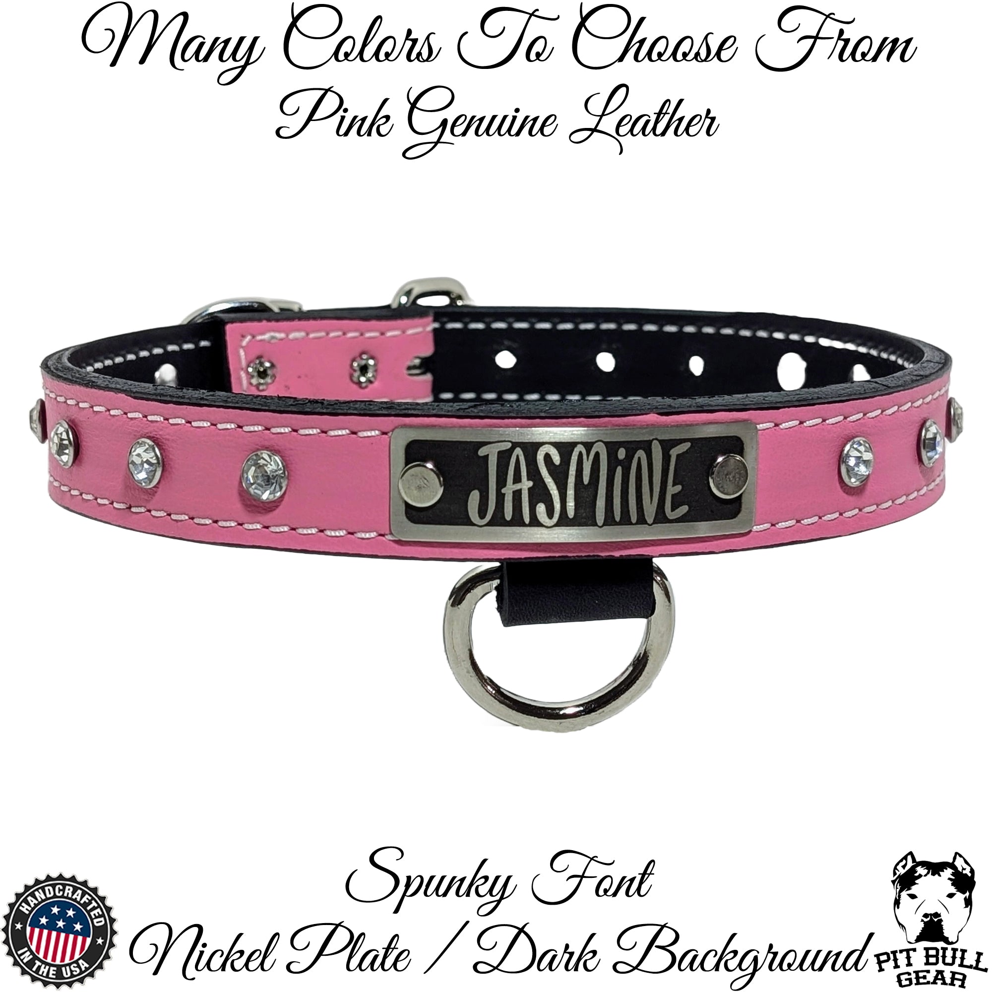 U13 - 1" Wide Personalized Leather Dog Collar with Gems