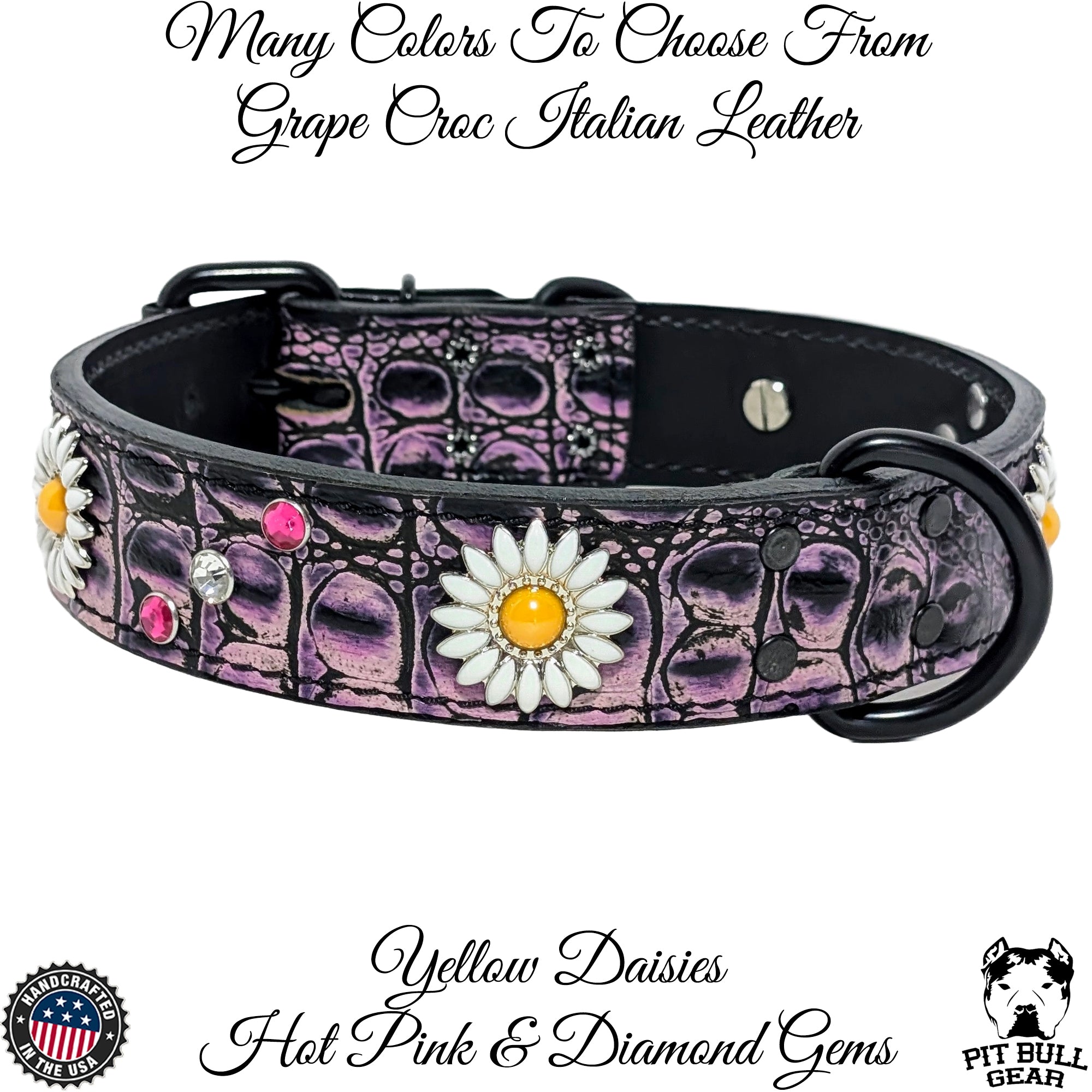 V39 - 1.5" Wide Daisy & Gems Leather Dog Collar