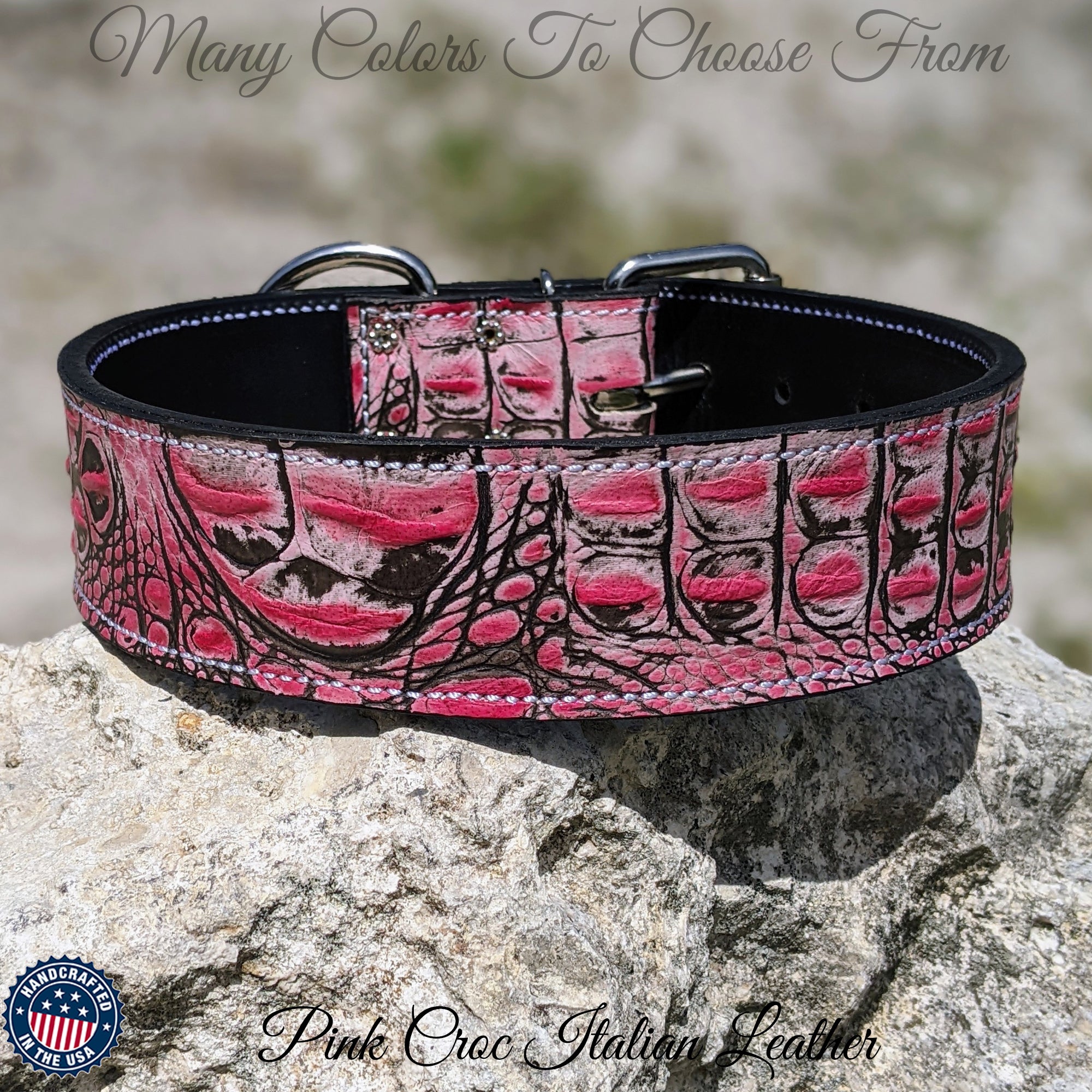 Heavy Dog Collar w/Leather and Biothane, fashion Two-Tone, Hot Pink and Navy, Solid Brass Roller Buckle, Sturdy Collar, Flashy Collar, Wide Collar