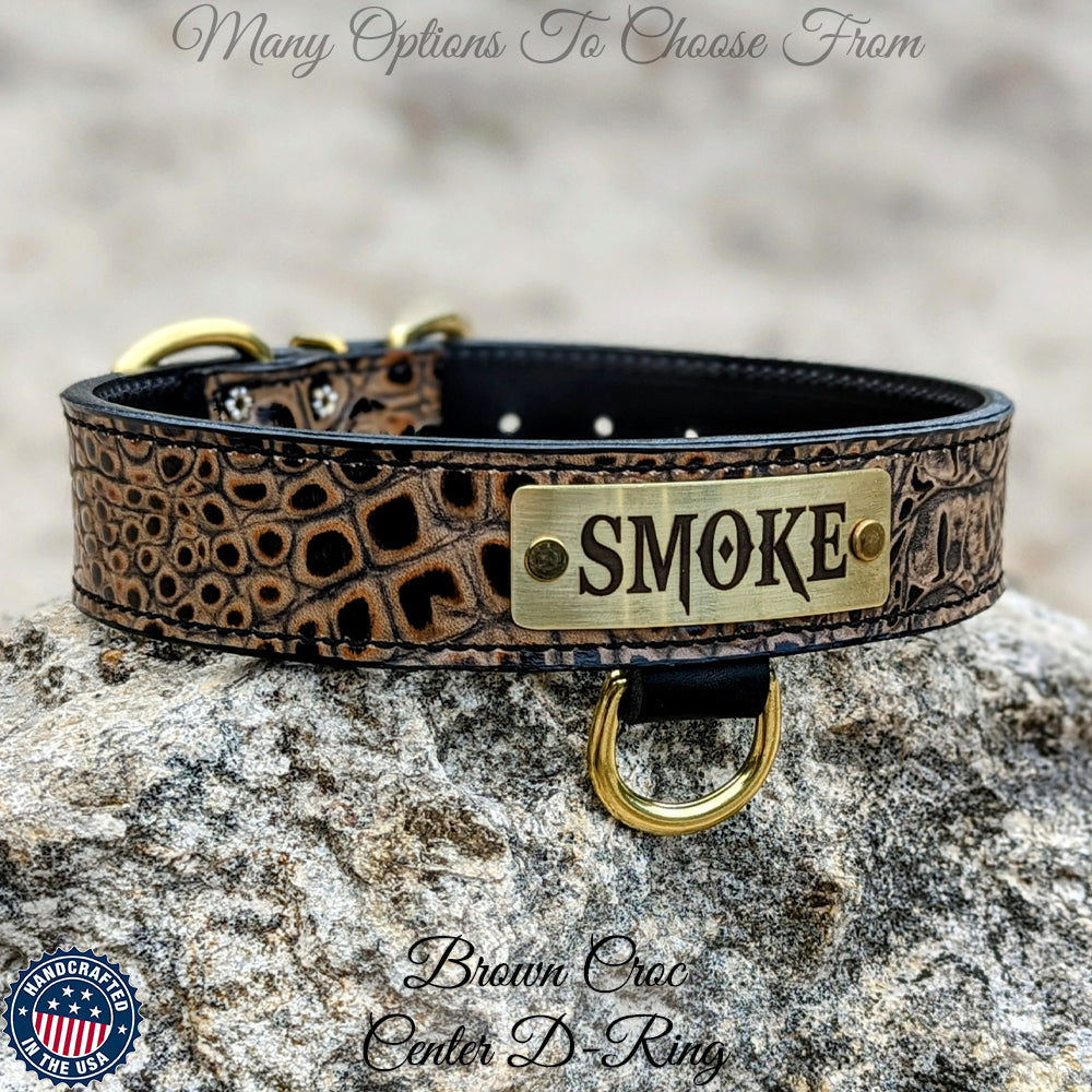 N7 - 1.5" Wide Leather Dog Collar Personalized Name Plate