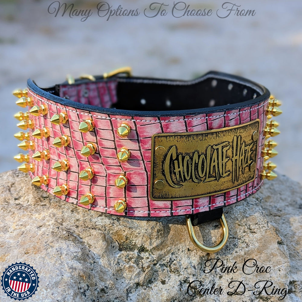 NX6 - 3&quot; Personalized Spiked Leather Dog Collar