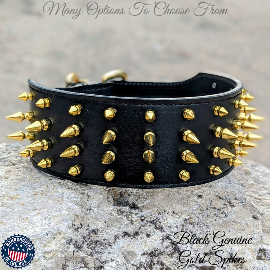 X12 - 3 Wide Spiked Leather Dog Collar