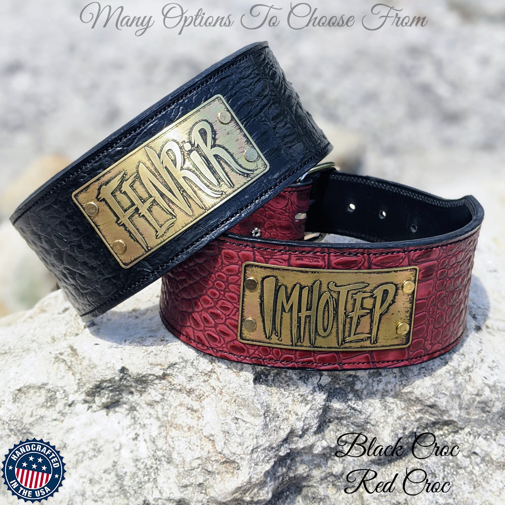 Leather Dog Collar, Personalized Name Plate Collar Heavy 3" Wide - NX5