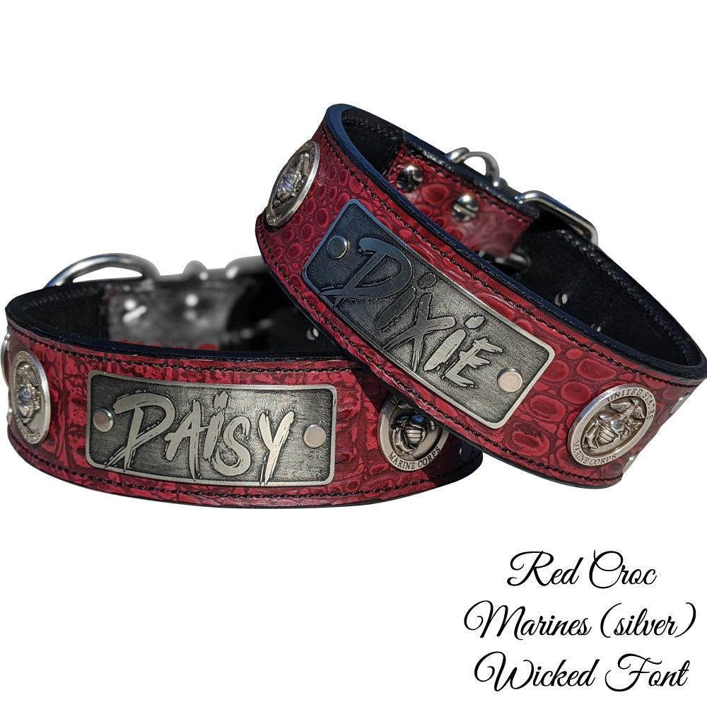 W51 2 Wide Personalized Military Leather Collar