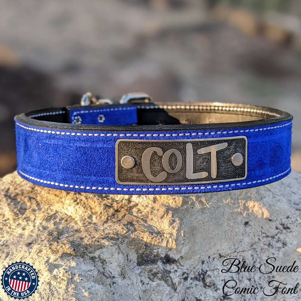 N7 - 1.5" Wide Leather Dog Collar Personalized Name Plate