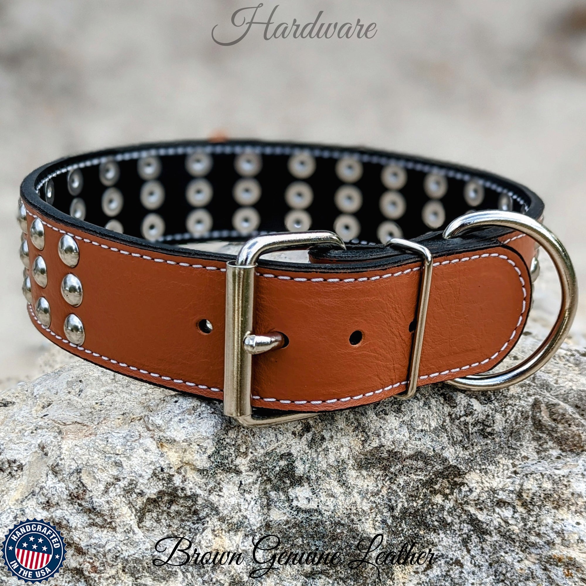 W55 - 2" Wide Studded Leather Dog Collar