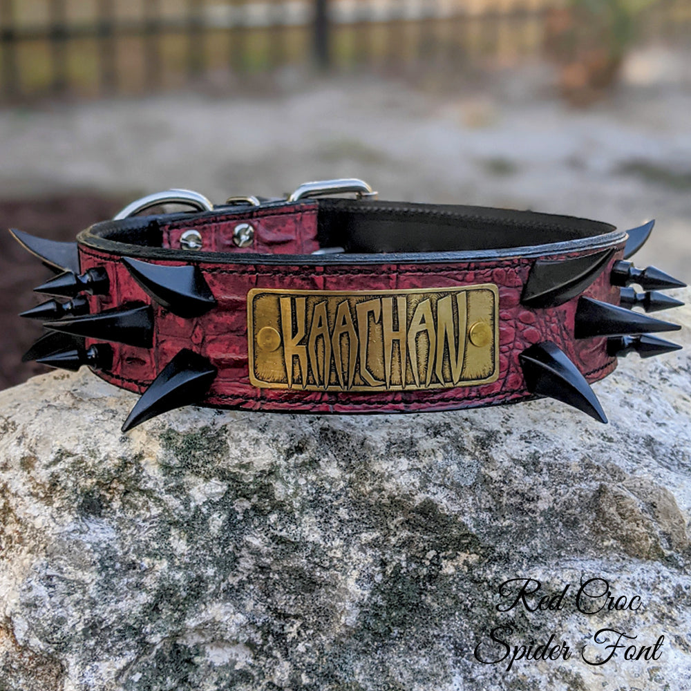 Leather Dog Collar with Spikes, Name Plate Collar, 2 Wide - WN14