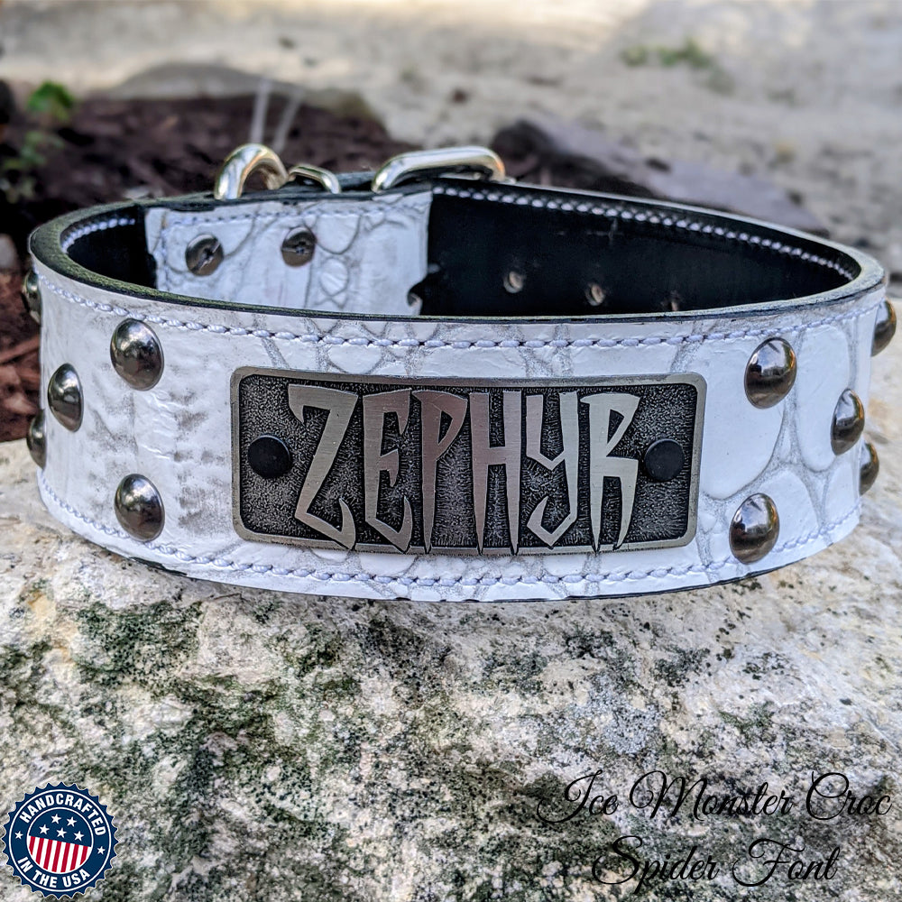 WN5 - 2" Name Plate Studded Leather Dog Collar