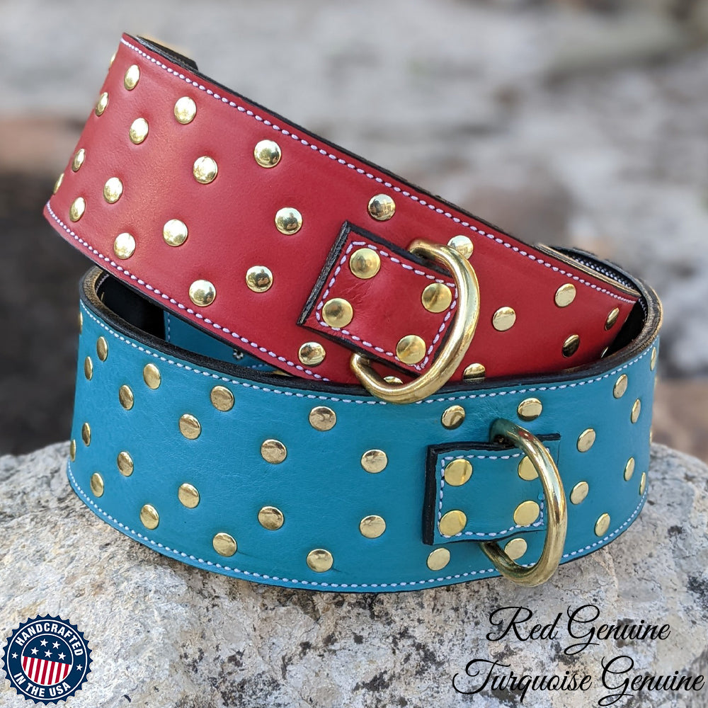 X27 - 3&quot; Wide Leather Dog Collar with Rivets