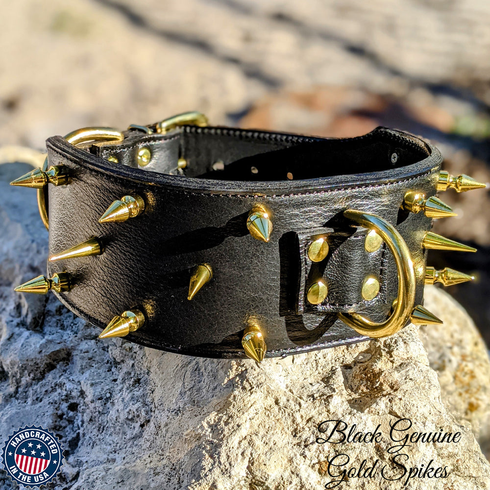 X43 - 3&quot; Wide Spiked Leather Dog Collar