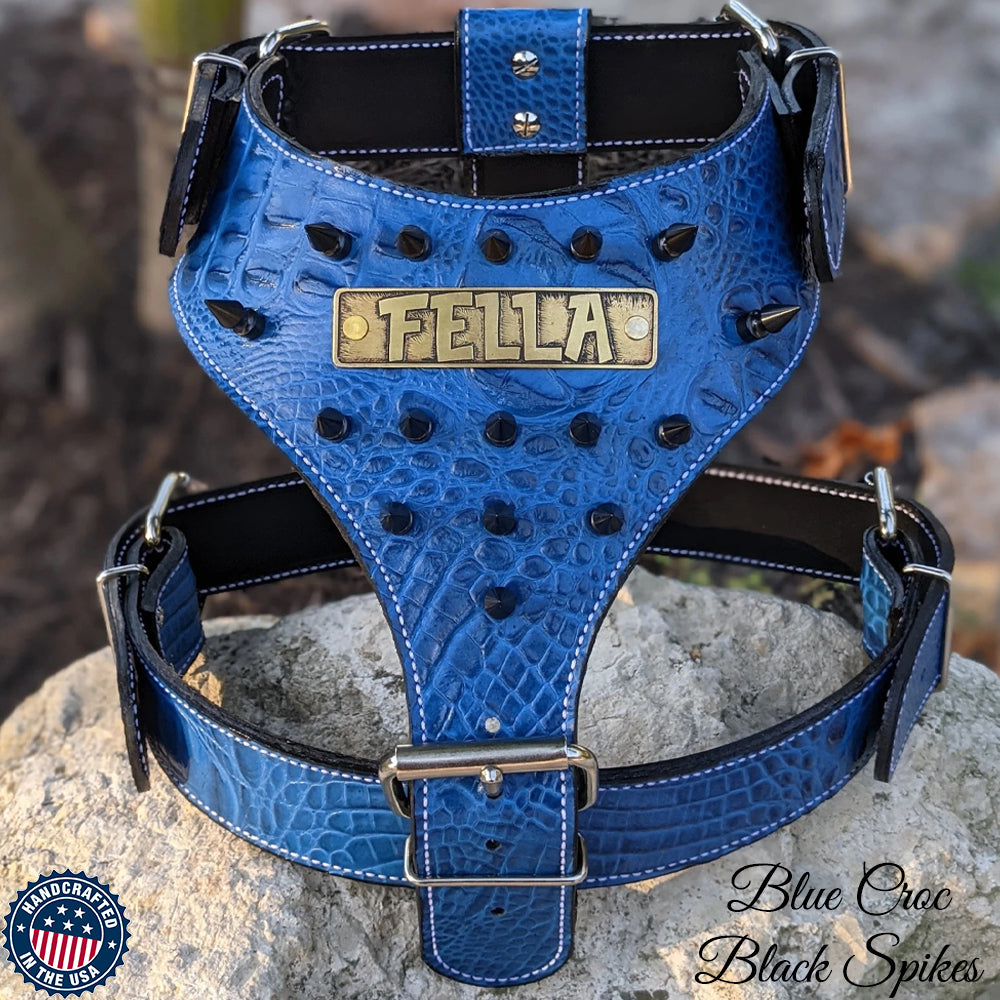 Personalized Real Leather Spiked Studded Big Dog Harness Name Pitbull  Rottweiler
