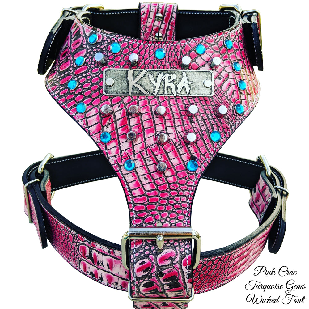 NH9 - Name Plate Dog Harness w/Gems & Bucket Studs