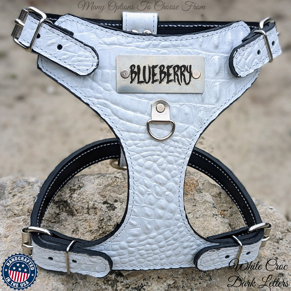 French Bulldog Personalized Leather Harness, Frenchie Harness - FBH1