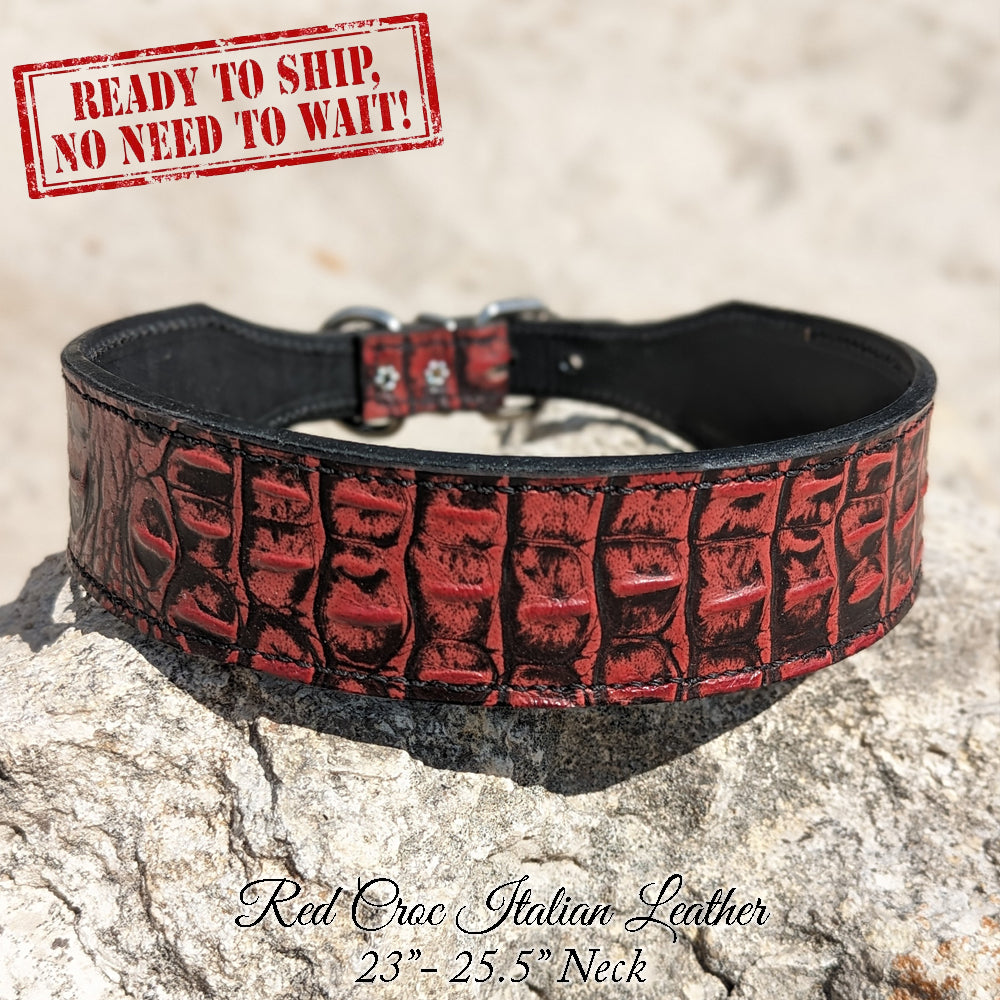 *Collar cónico para perro de piel de cocodrilo roja de 2" de ancho (cuello de 23" a 25,5")