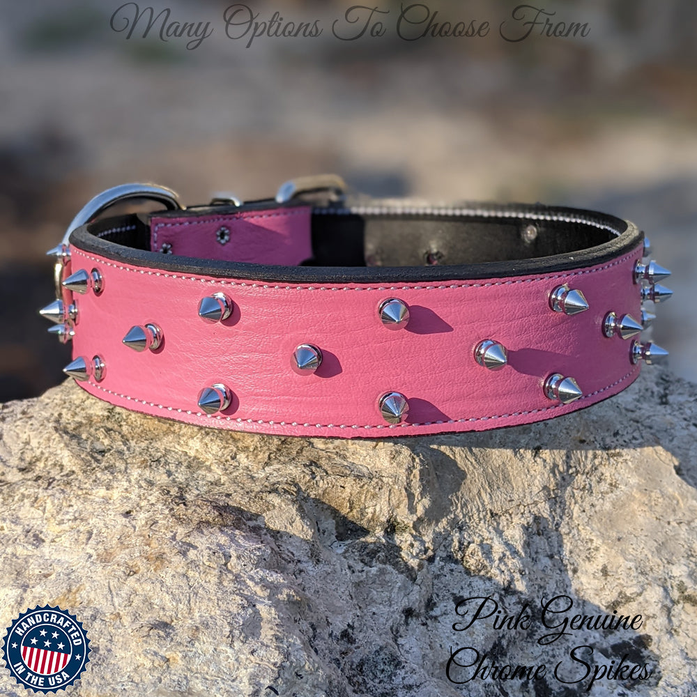 W36 - Collar de cuero con pinchos para perros de 2&quot;